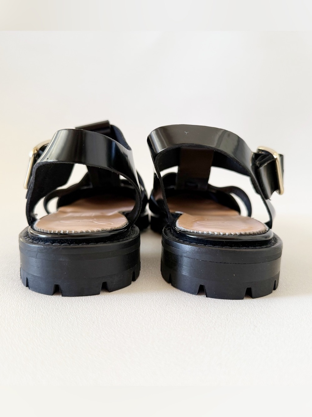 J. Crew Shoes Sandals Fisherman Lacquer leather Buckle Cutout Lug Sole 90’s - Picture 8 of 16